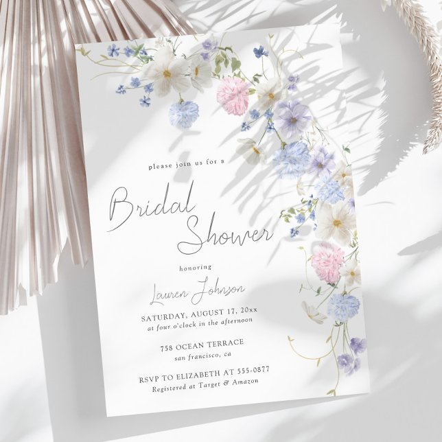 Convite Primavera Flores selvagens Chá de panela rosa púrp (Criador carregado)