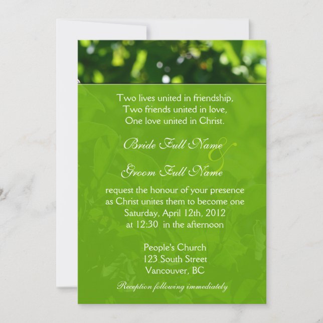 Convite Primavera, folhas verdes de Verão cristãs (Frente)