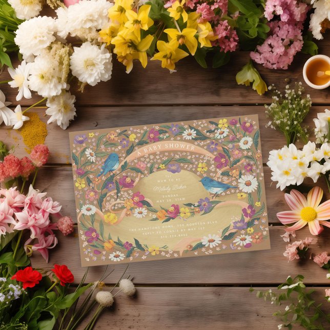 Convite Primavera Garden Flowers Sun Hat Brown Chá de fral (Criador carregado)