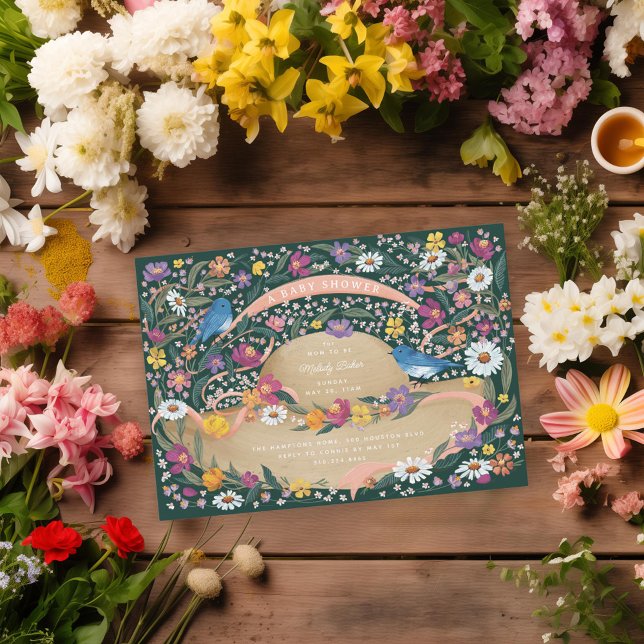 Convite Primavera Garden Flowers Sun Hat Chá de fraldas (Criador carregado)