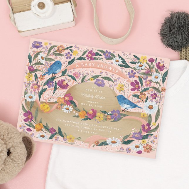 Convite Primavera Garden Flowers Sun Hat Chá de fraldas Ro (Criador carregado)