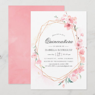 Convite Primavera Geométrica do Flor de Cereja Rosa Quinc