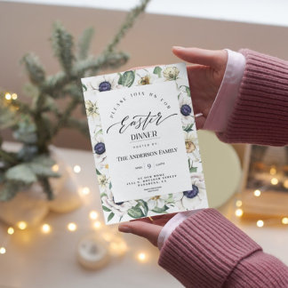 Convite Primavera Inv de Páscoa Floral Elegante Jantar