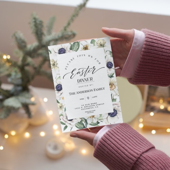 Convite Primavera Inv de Páscoa Floral Elegante Jantar (Criador carregado)