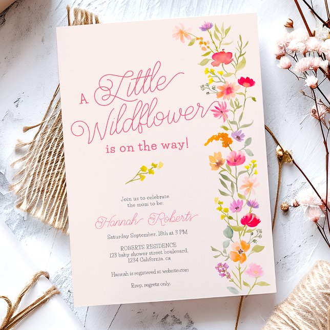 Convite Primavera Little Wildflower chá de fraldas (Spring Little wildflower floral baby shower Invitation)