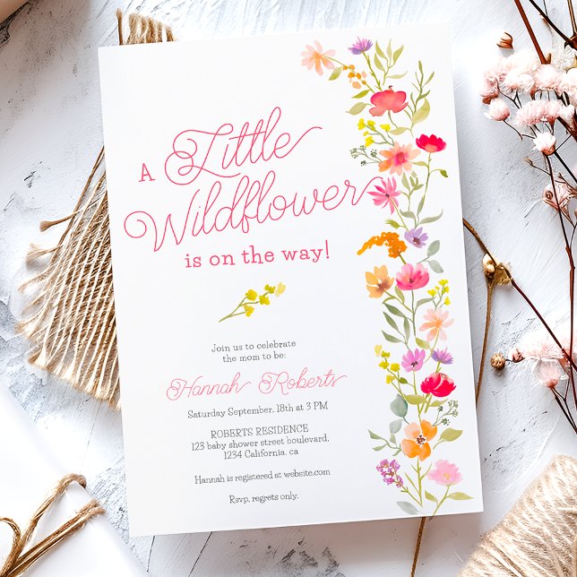 Convite Primavera Little Wildflower chá de fraldas (Spring Little wildflower floral baby shower Invitation)