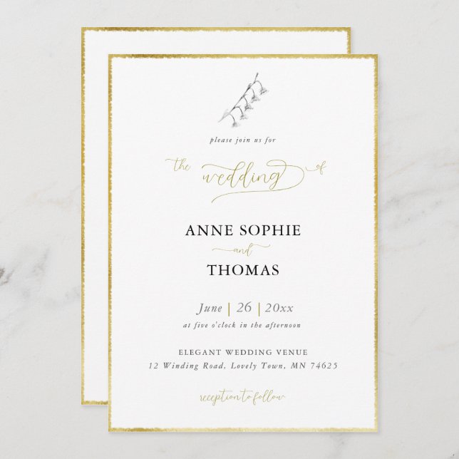 Convite Primavera moderno Lily do Casamento Dourado do Val (Frente/Verso)