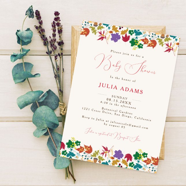 Convite Primavera Mostarda Chá de fraldas Amarelo Roxo (Criador carregado)