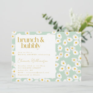 Convite Primavera Pastel Sage Green Daisies Brunch