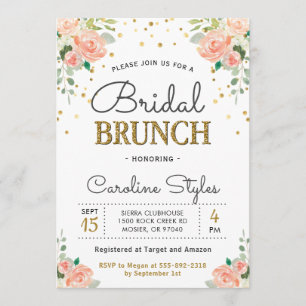 Convite Primavera Peony Dourado Glitter Bridal Brunch