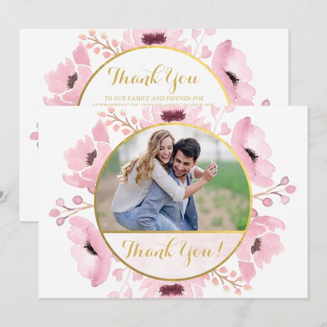 Convite Primavera Pinks Watercolor Floral Casamento Obriga (Frente/Verso)