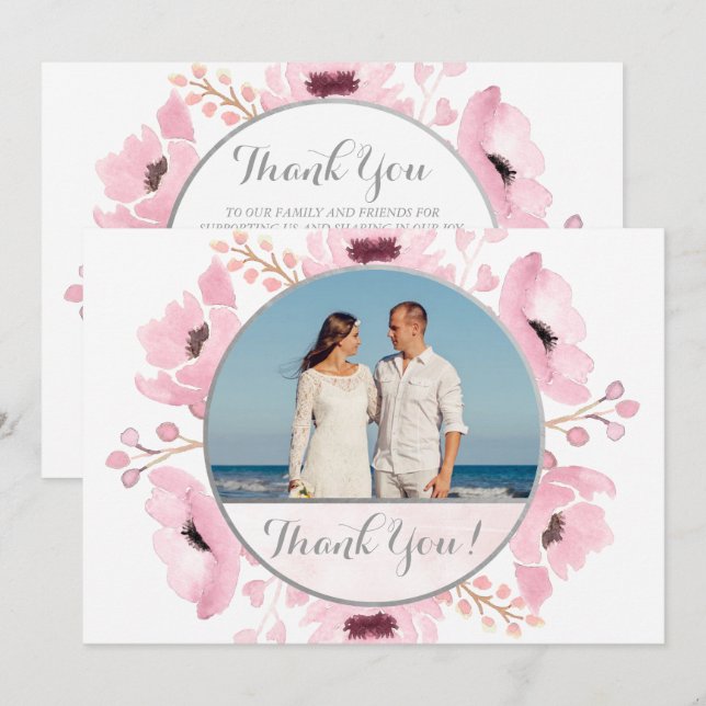 Convite Primavera Pinks Watercolor Floral Casamento Obriga (Frente/Verso)