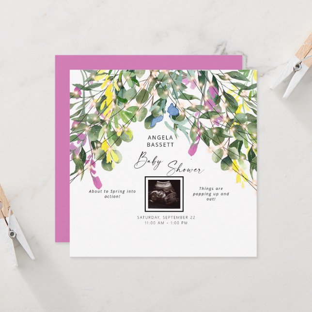 Convite Primavera prestes a Pop Ultrassom Luzes Rosa Engra (Frente/Verso In Situ)
