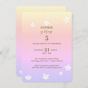 Convite Primavera Rainbow White Daisies Girl Festa de aniv