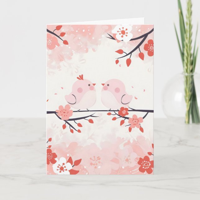Convite Primavera Sakura Birds Rosa (Frente)