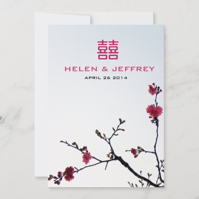 Convite Primavera Sakura Casamento de Dupla Felicidade (Frente)