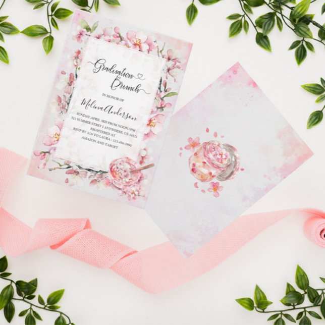 Convite Primavera Sakura Flowers e Dessert watercolor gra (Criador carregado)