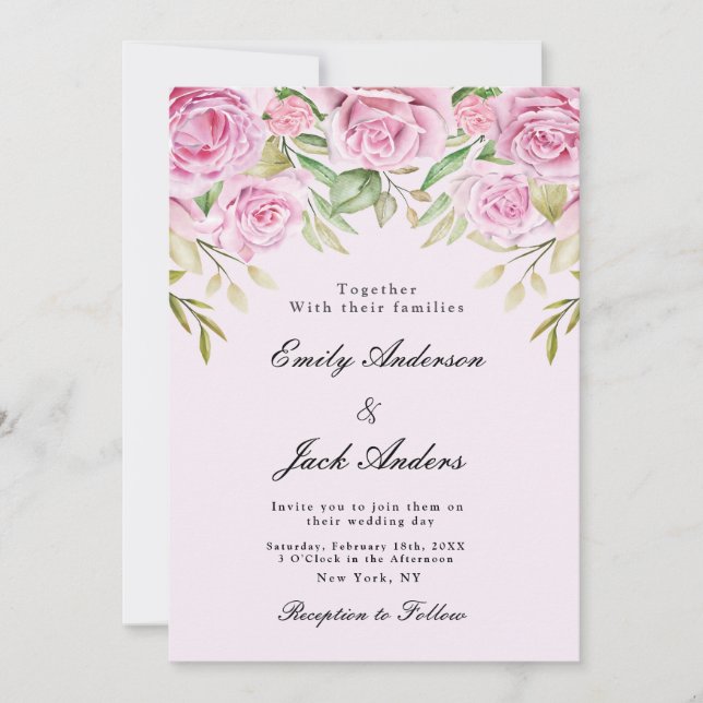 Convite primavera Soft Pink, casamento elegante (Frente)