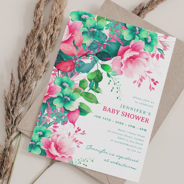 Convite Primavera Summer Garden Floral Chá de fraldas Part (Spring Summer Garden Floral Baby Shower Party Invitation)