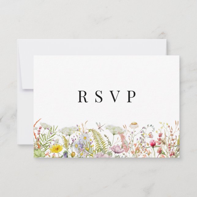 Convite Primavera Summer Wildflower Beige Boho RSVP Card (Frente)