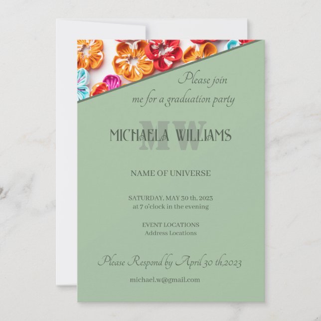 Convite Primavera tecido com costura manual Flores multico (Frente)