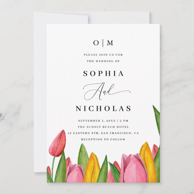Convite Primavera Tulip Floral Wedding | Código de Foto e  (Frente)