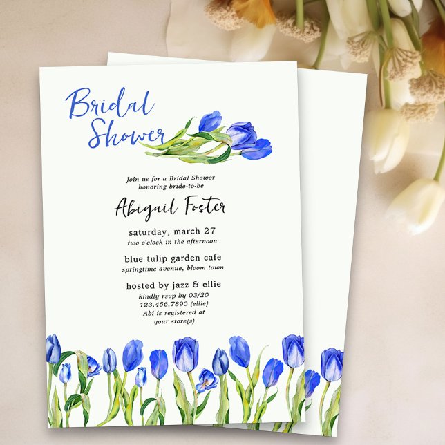 Convite Primavera Tulip Flowers Chá de panela Floral Azul (Tulip Bridal Shower Invitation - perfect for spring or easter bridal shower)