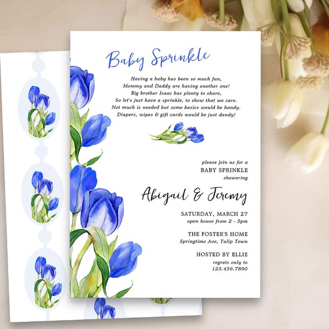 Convite Primavera Tulip Flowers segundo Child Sprinkle (Tulip Baby Sprinkle Invitation - perfect for spring or easter baby shower)