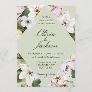 Convite Primavera verde  Casamento Floral Rosa Tulip Daffo