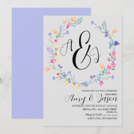 Convite Primavera Wild Flower Wreath Pastel Cinza roxa