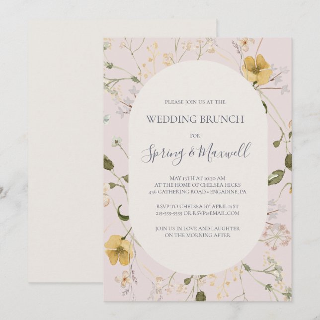 Convite Primavera Wildflower | Blush Wedch Brunch (Frente/Verso)