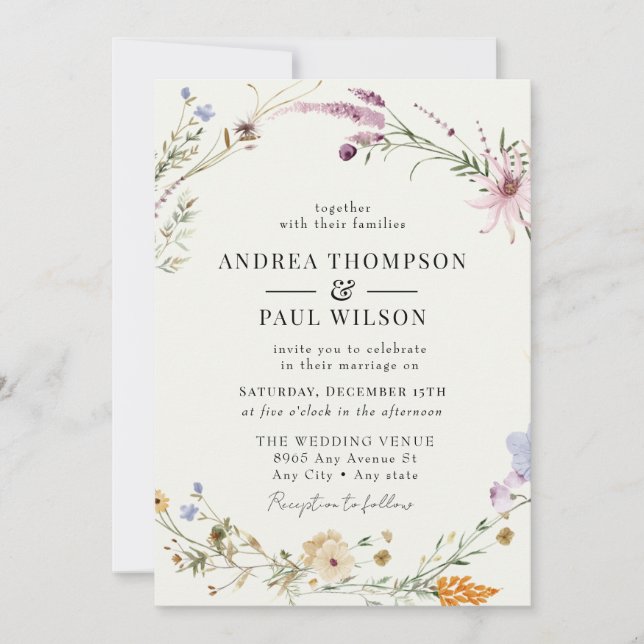 Convite Primavera Wildflower | Boho Chic Wedding (Frente)