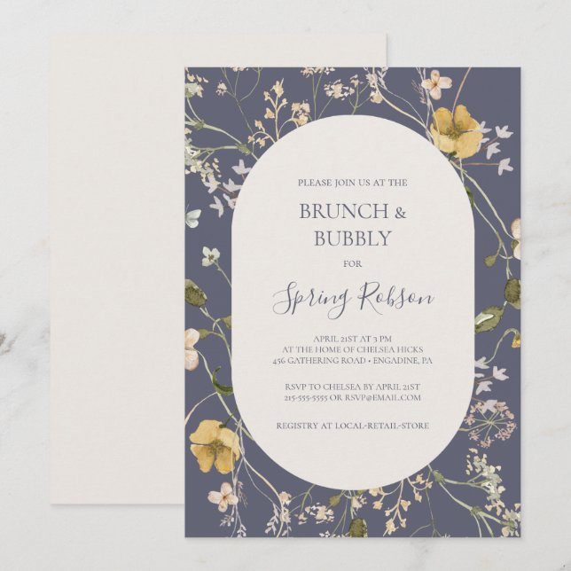 Convite Primavera Wildflower | Dusty Purple Brunch e Bubbl (Frente/Verso)