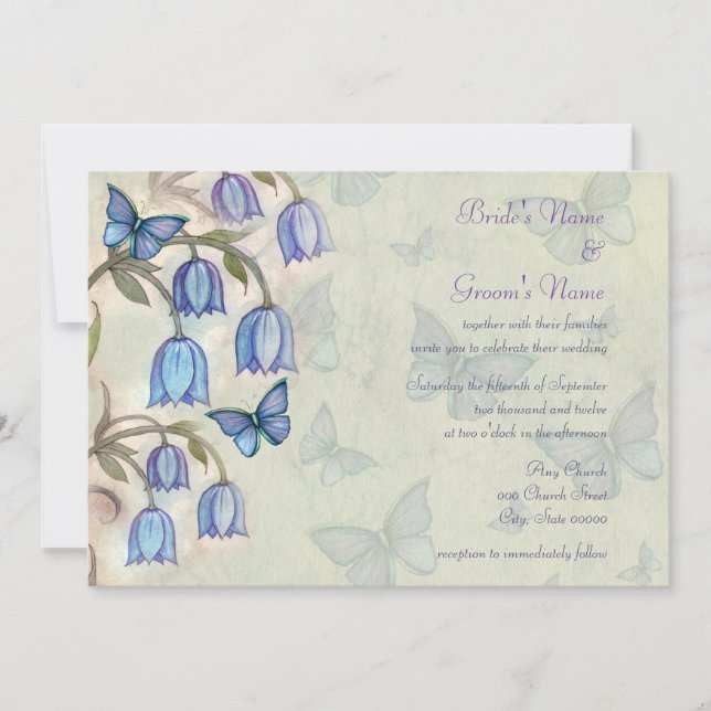 Convite Primavera Wildflower e Blue Butterflies Casamento (Frente)
