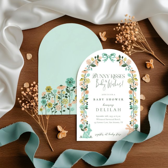 Convite Primavera Wildflower Easter Chá de fraldas (Spring Wildflower Easter Bunny Baby Shower Bow Invitation)