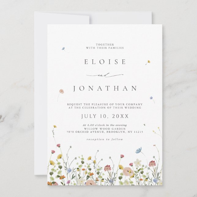 Convite Primavera Wildflower Garden Floral Código QR Casam (Frente)