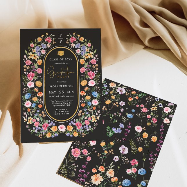 Convite Primavera Wildflower Garden Graduation Chalkboard (Criador carregado)