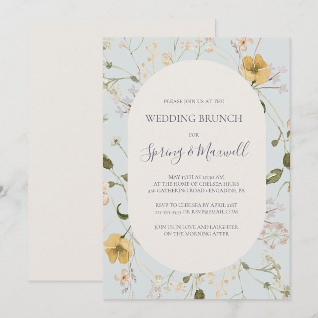 Convite Primavera Wildflower | Light Blue Wedch Brunch (Frente/Verso)