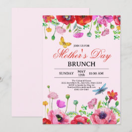 Convite Primavera Wildflower Pink Dia de as mães Brunch