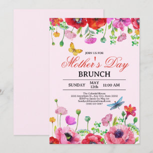 Convite Primavera Wildflower Pink Dia de as mães Brunch
