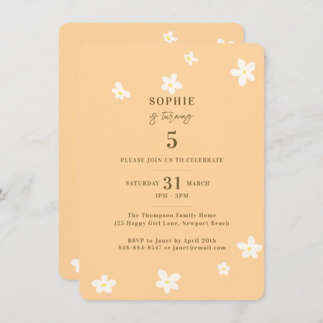 Convite Primavera Yellow White Daisiers Festa de aniversár (Frente/Verso)