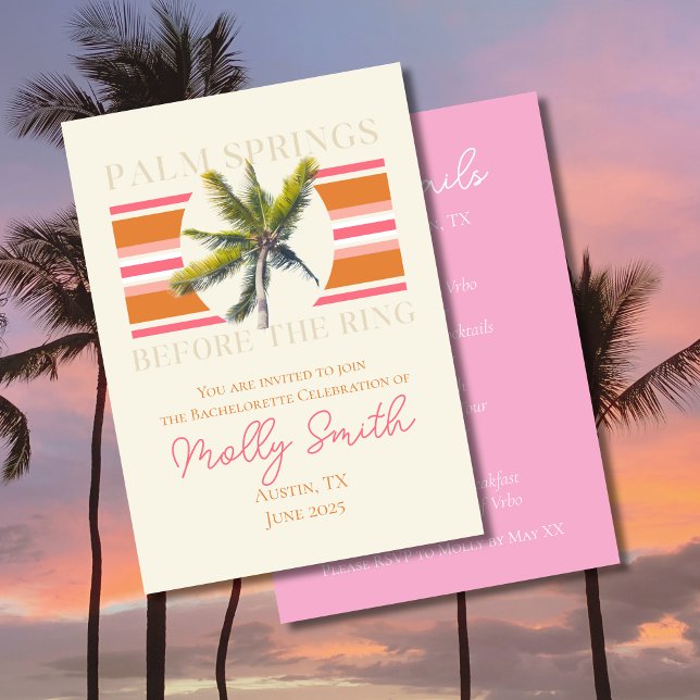 Convite Primaveras da Palma Antes do Anel - Bachelorette R (Palm Springs before the Ring invite with modern font – perfect for bachelorette or celebrations!)
