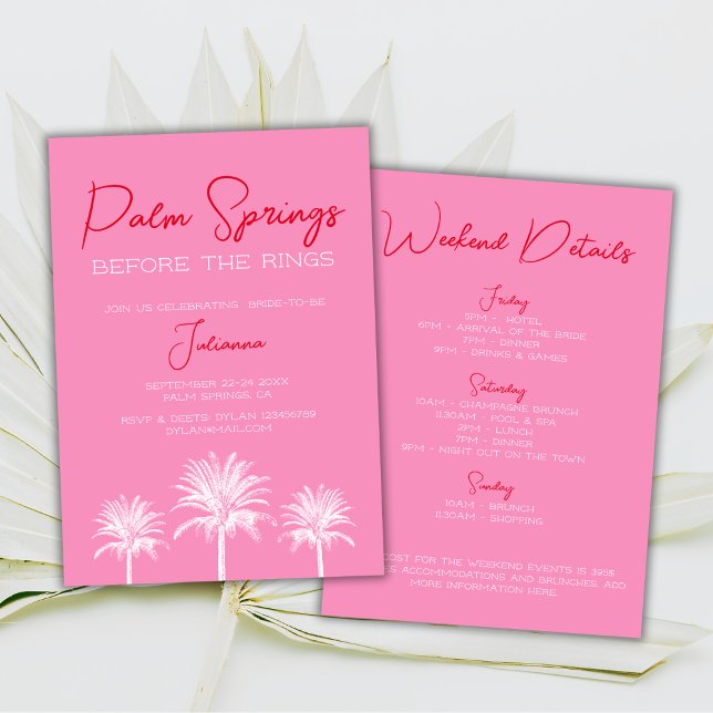 Convite Primaveras De Palma Antes Do Fim De Semana Da Bach (Palm Springs Before The Rings Bachelorette Weekend Invitation)