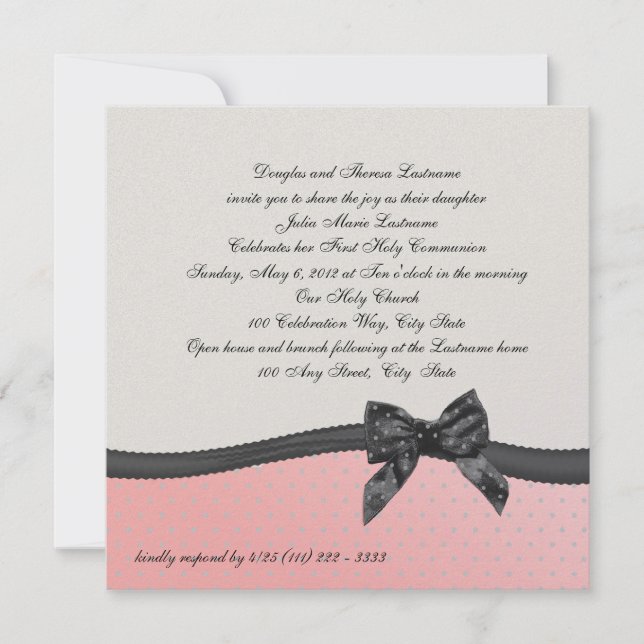 Convite Primeira Bolinhas rosa com Arco (Frente)