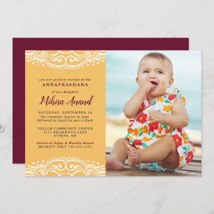 Convite Primeira Cerimônia de Arroz Amarela Annaprashana