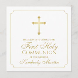 Convite Primeira comuna Dourada Cross Girl Christian