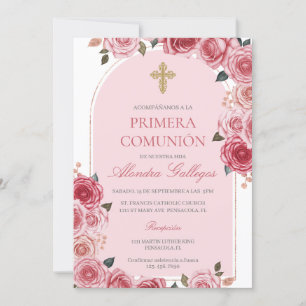 Convite Primeira comuna Rose bouquet
