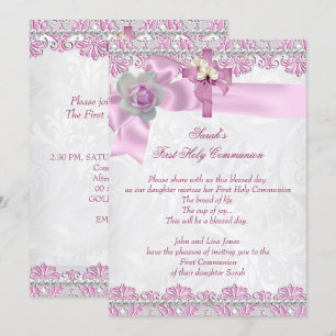 Convite Primeira Comunhão 1ª Cruz Meninas Branco Rosa 2
