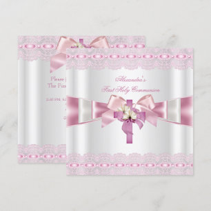 Convite Primeira Comunhão 1ª Meninas Branco Rosa Renda 2