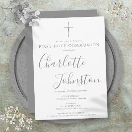 Convite Primeira Comunhão Assinatura Moderna Prata